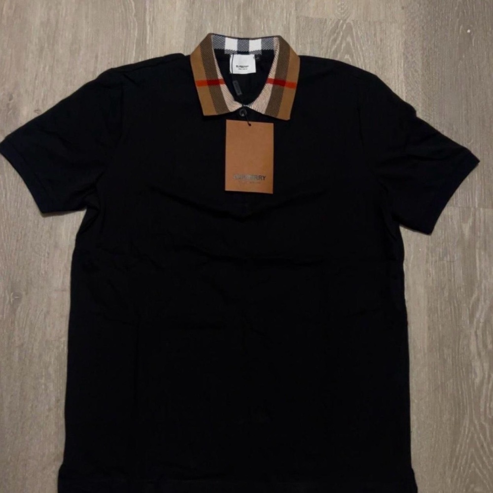Burberry Polo with Black and Tan Check Collar